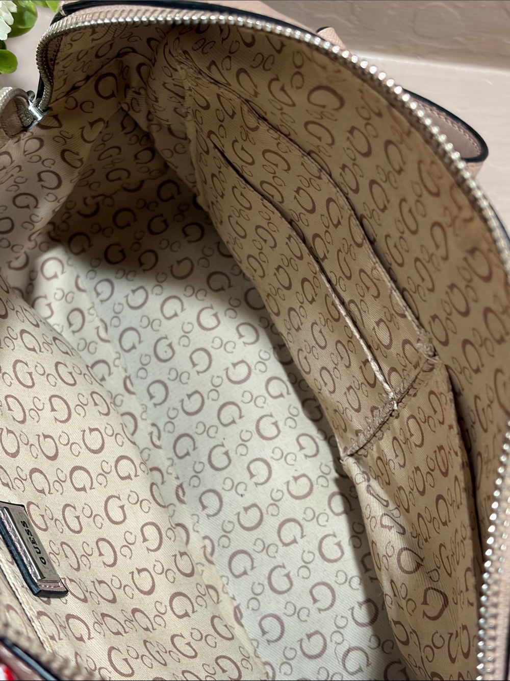 GUESS Crossbody Satchel with Embossed Logo ~ Mauve/Taupe - Picture 6 of 10